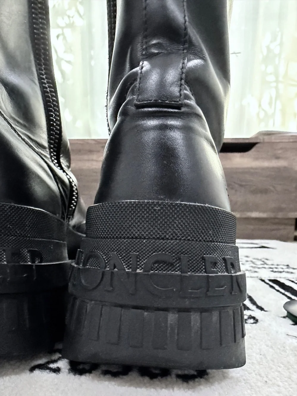 Moncler Vail Lace Up Chunky Sole Black Leather Zip Ankle Boots - Picture 12 of 12